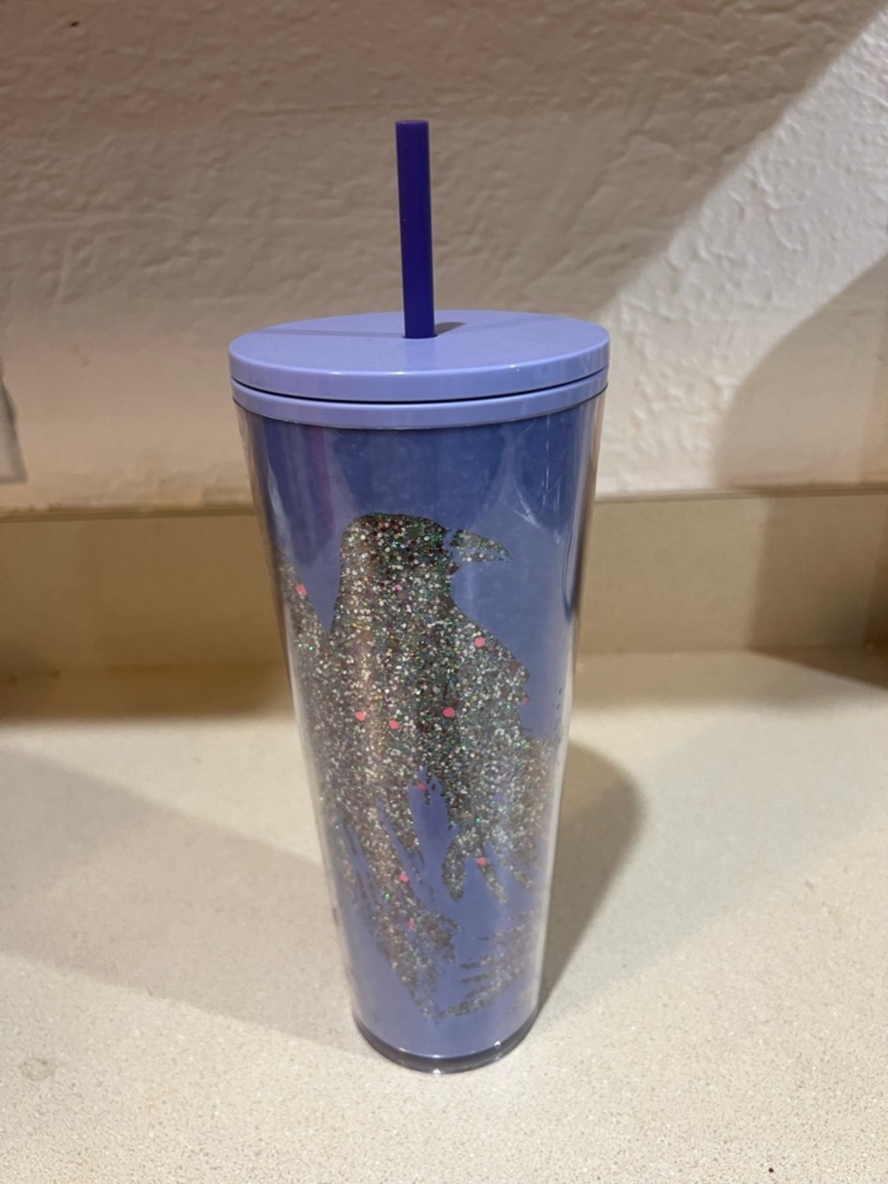 Starbucks Lavender Tumbler with Glitter Crows and Purple Straw